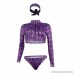 HuiSiFang Women's Floral Print Bikini Long Sleeve Crop Top 3 Piece Swimsuit Set Purple B07DNZ55GK